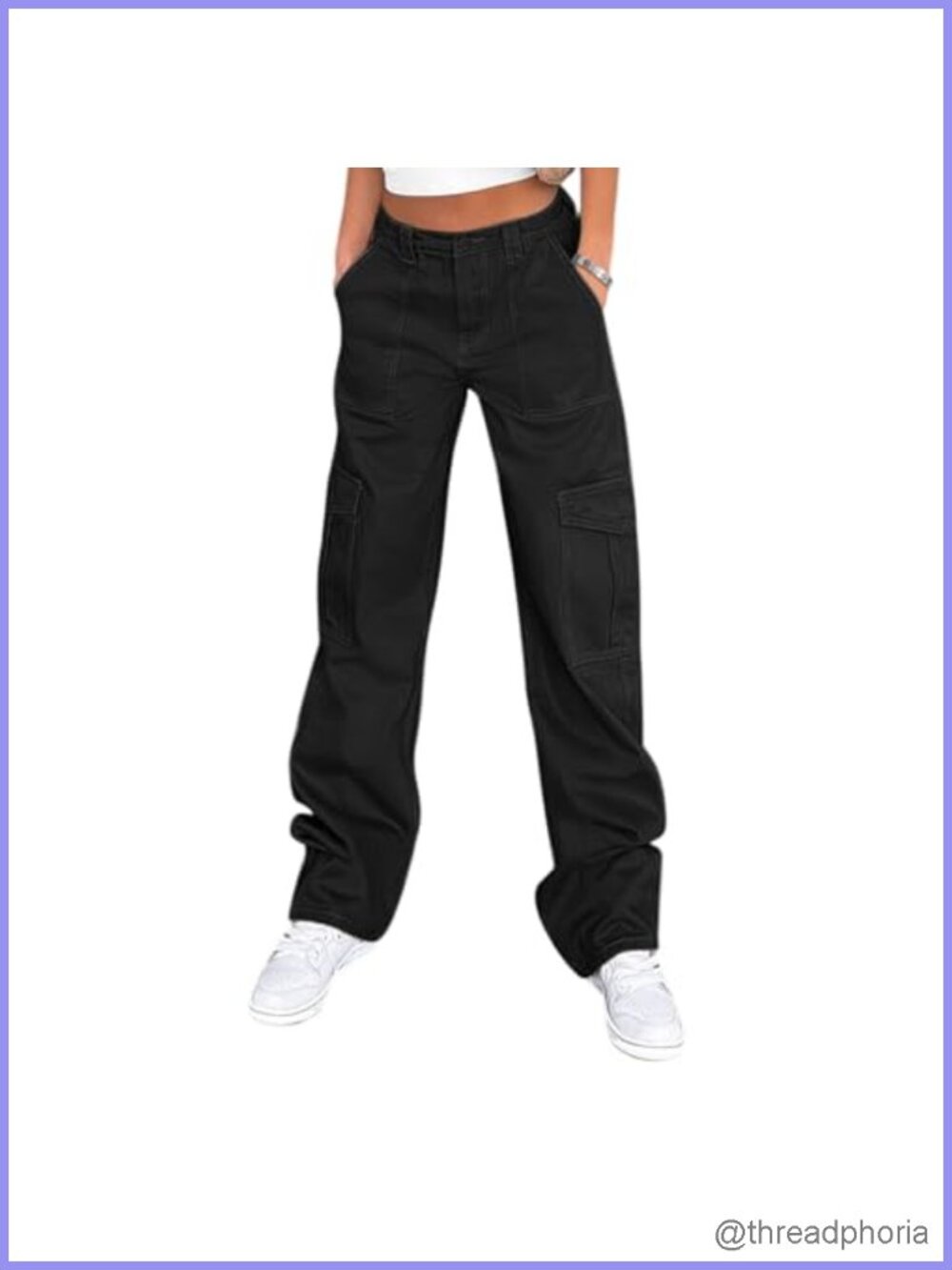 Women's High Waisted Baggy Wide Leg Cargo Pants Y2K Streetwear 97% Cotton